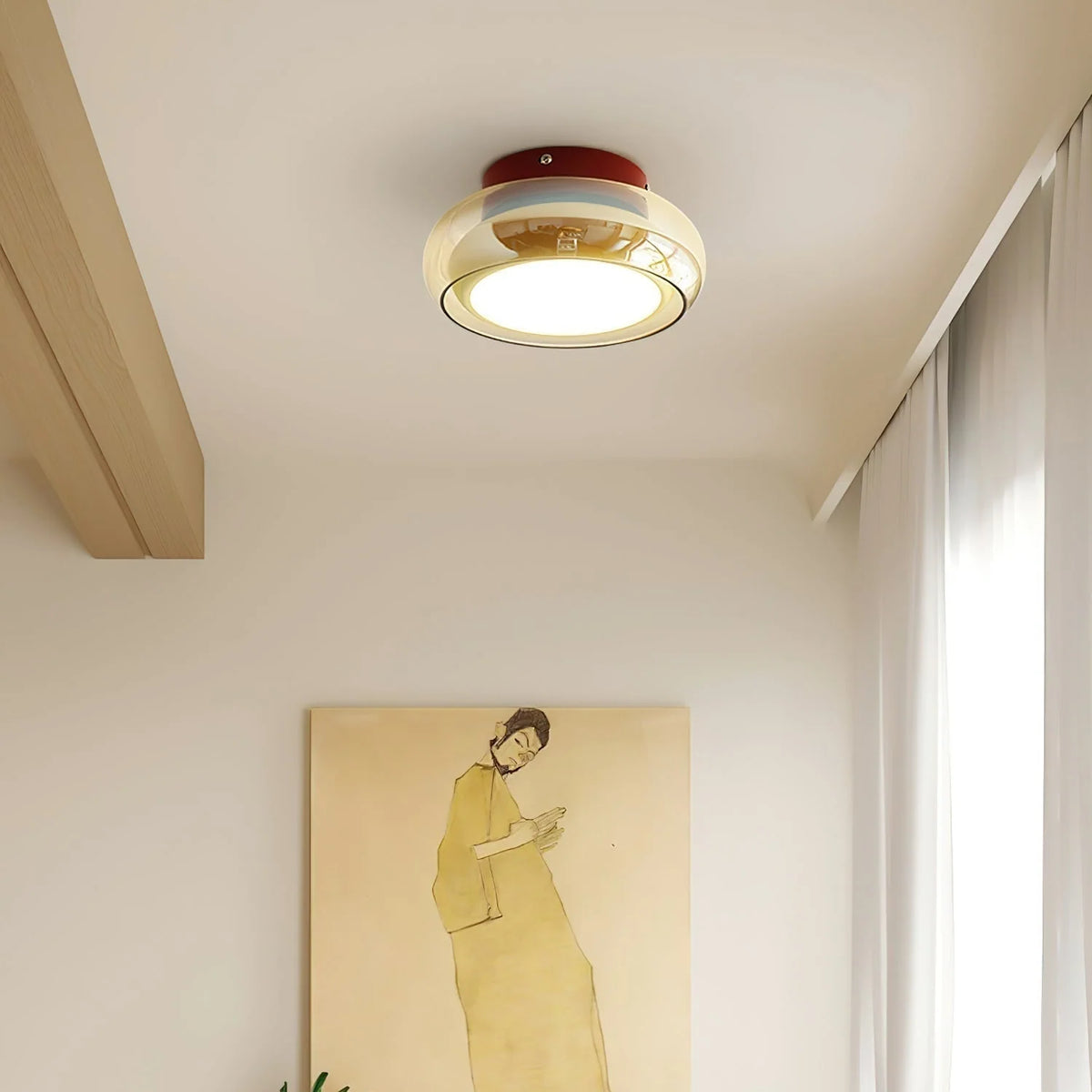 Flush Mount Ceiling Light | Amber Glass & Integrated LED | 20 cm Diameter