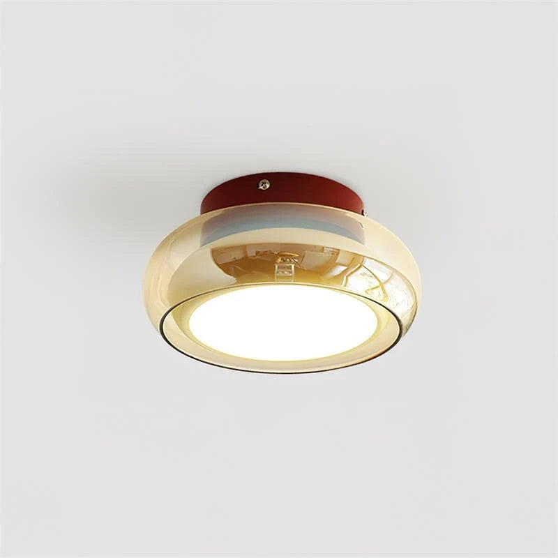 Flush Mount Ceiling Light | Amber Glass & Integrated LED | 20 cm Diameter