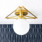 Flush Mount Ceiling Light | Brass & Glass Geometric Pearl | 14 In