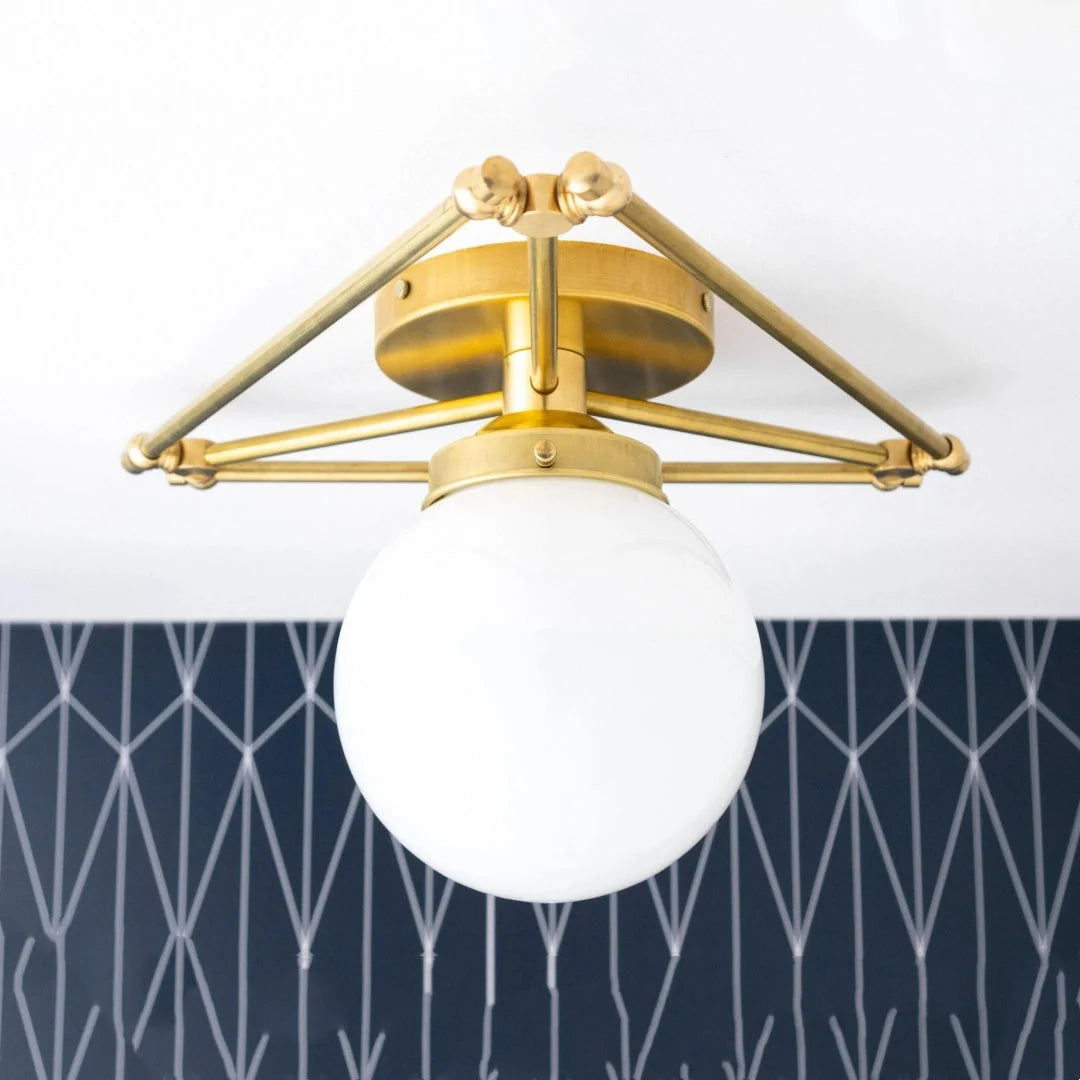 Flush Mount Ceiling Light | Brass & Glass Geometric Pearl | 14 In