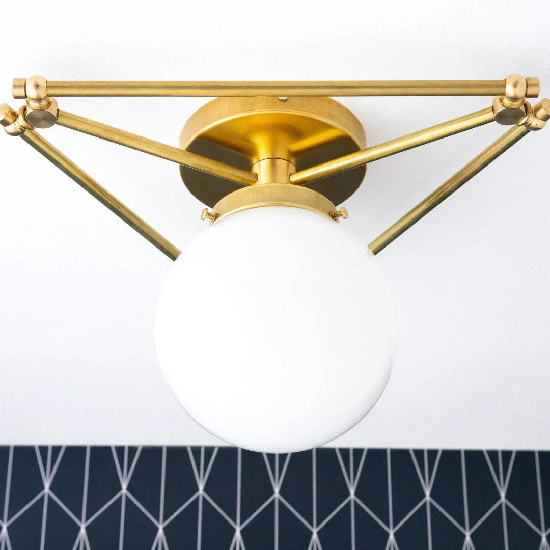 Flush Mount Ceiling Light | Brass & Glass Geometric Pearl | 14 In