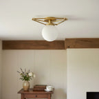 Flush Mount Ceiling Light | Brass & Glass Geometric Pearl | 14 In