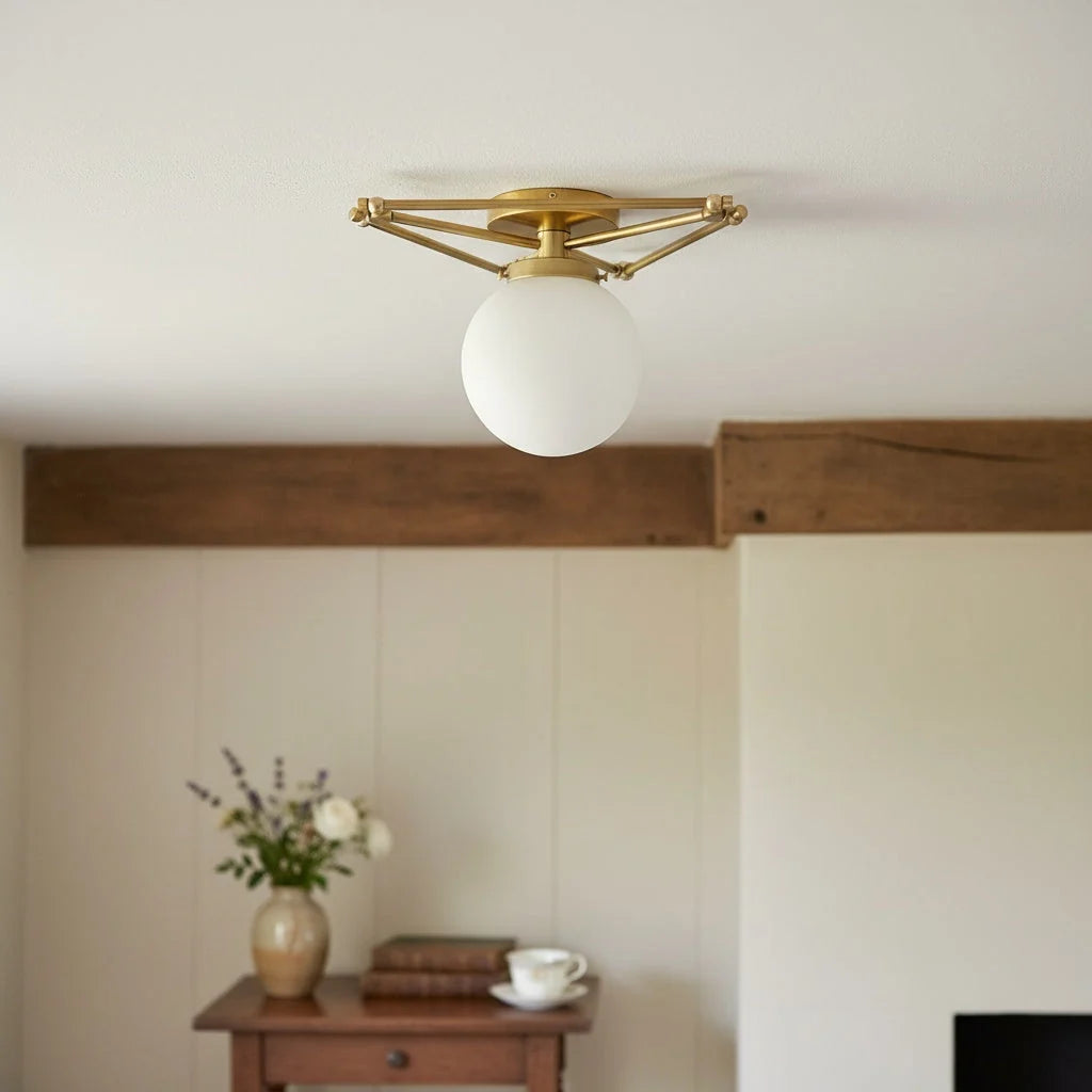 Flush Mount Ceiling Light | Brass & Glass Geometric Pearl | 14 In