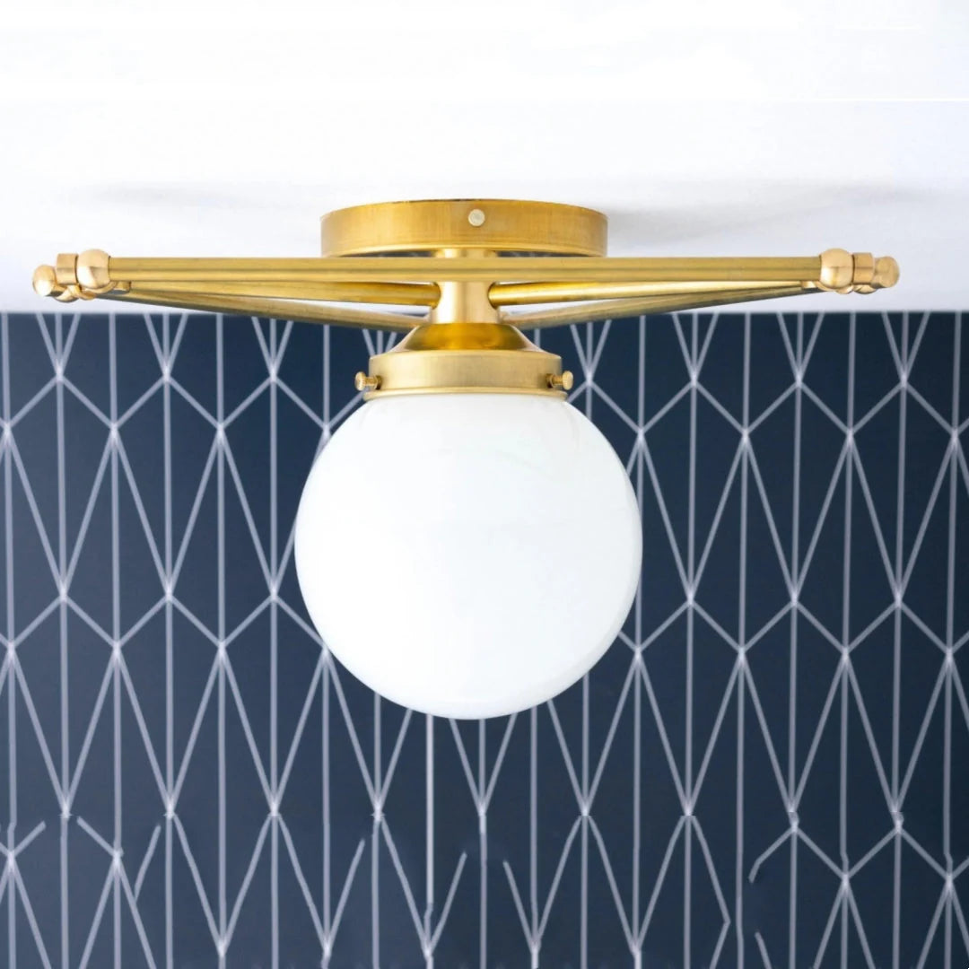 Flush Mount Ceiling Light | Brass & Glass Geometric Pearl | 14 In