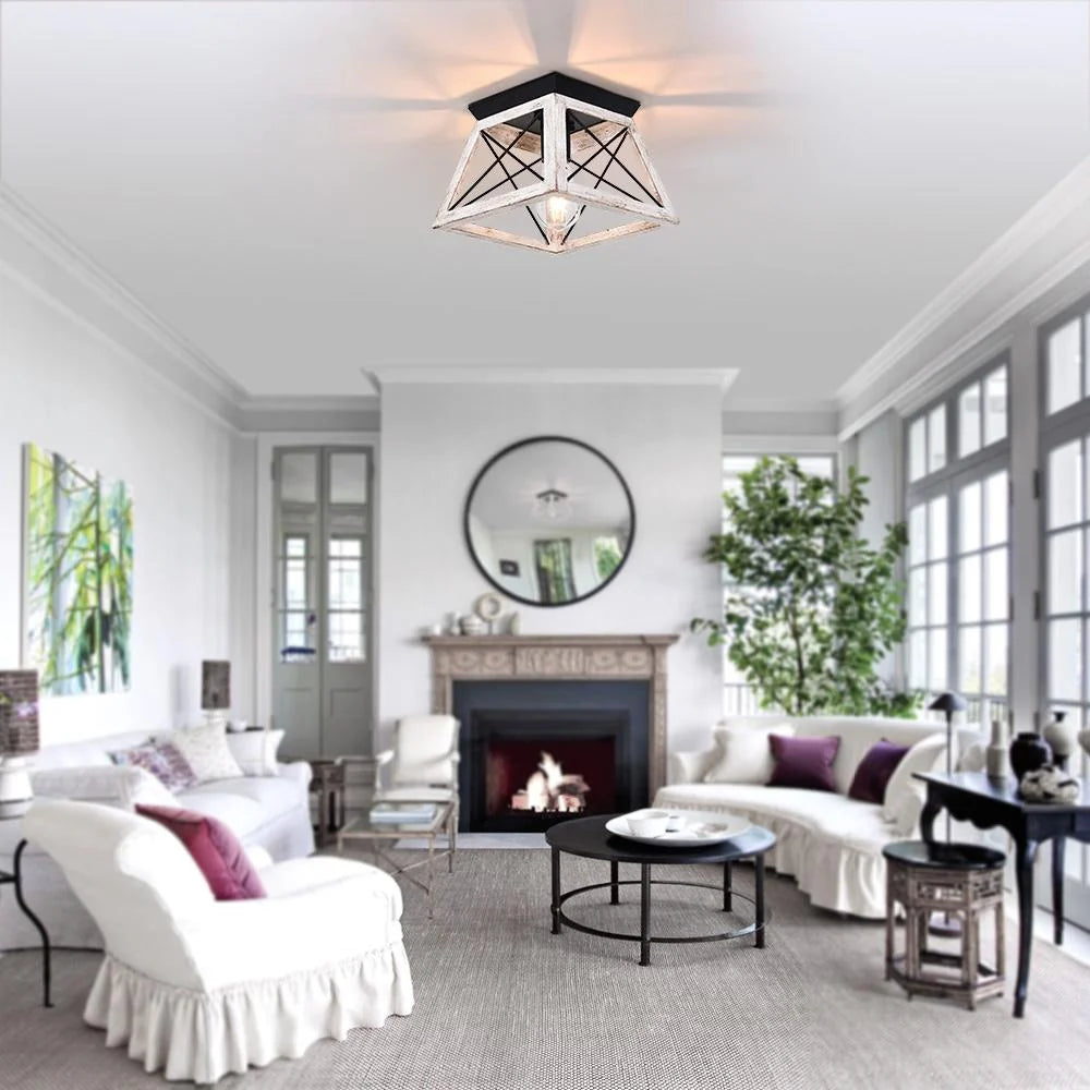 Flush Mount Ceiling Light | Caged Square Metal Frame