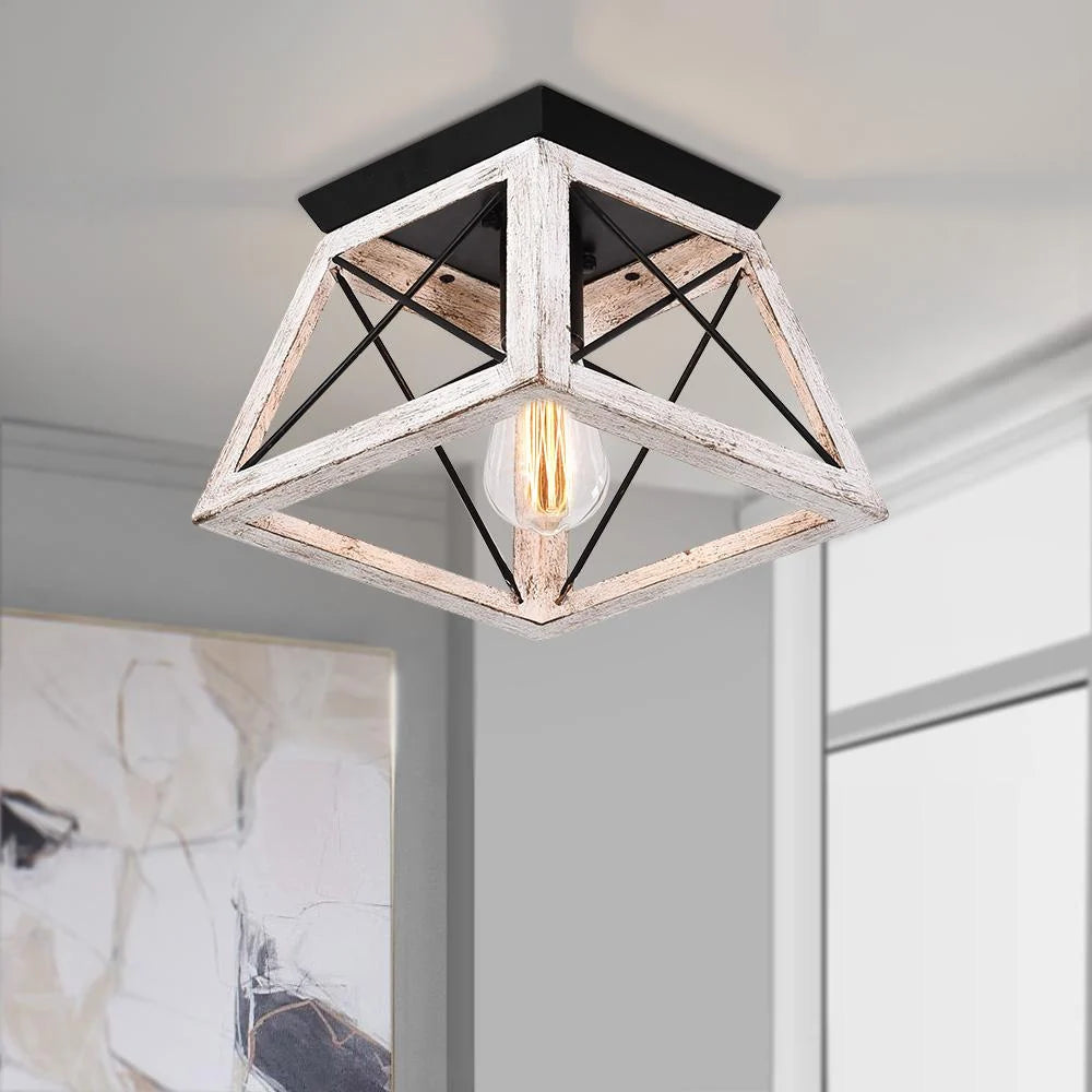 Flush Mount Ceiling Light | Caged Square Metal Frame