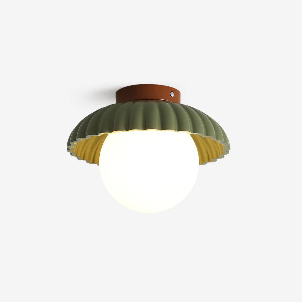 Flush Mount Ceiling Light | Scalloped Metal & Opal Glass | Hardwired & Dimmable