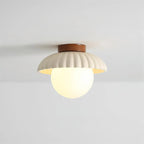 Flush Mount Ceiling Light | Scalloped Metal & Opal Glass | Hardwired & Dimmable