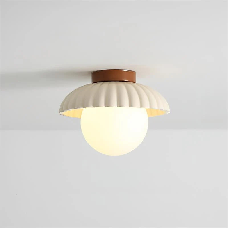 Flush Mount Ceiling Light | Scalloped Metal & Opal Glass | Hardwired & Dimmable