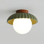 Flush Mount Ceiling Light | Scalloped Metal & Opal Glass | Hardwired & Dimmable