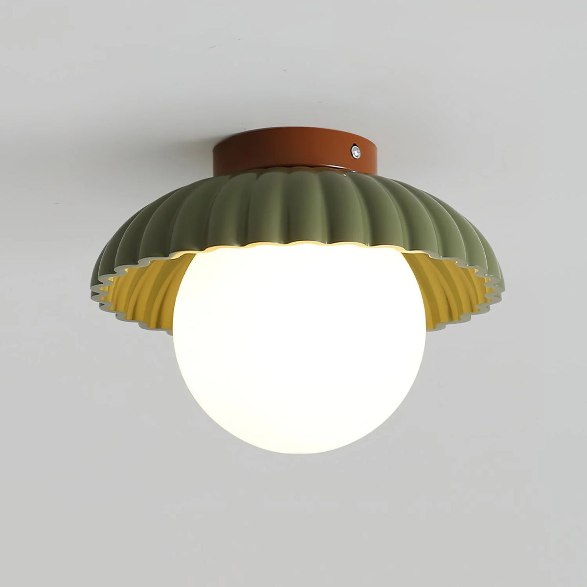 Flush Mount Ceiling Light | Scalloped Metal & Opal Glass | Hardwired & Dimmable