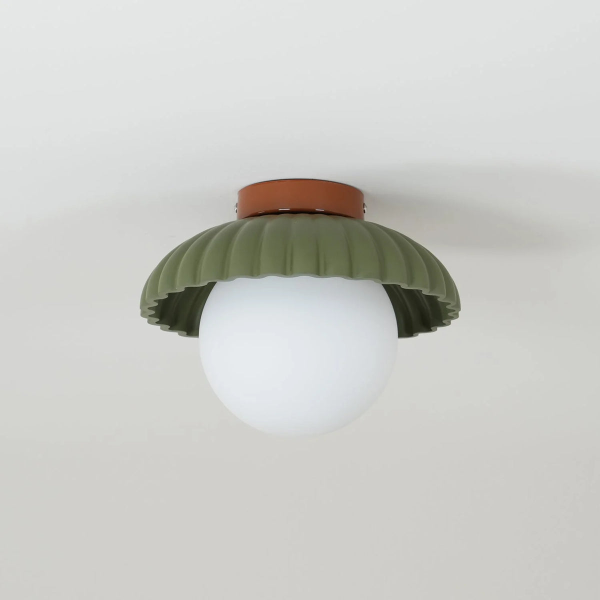 Flush Mount Ceiling Light | Scalloped Metal & Opal Glass | Hardwired & Dimmable