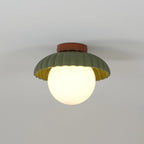 Flush Mount Ceiling Light | Scalloped Metal & Opal Glass | Hardwired & Dimmable