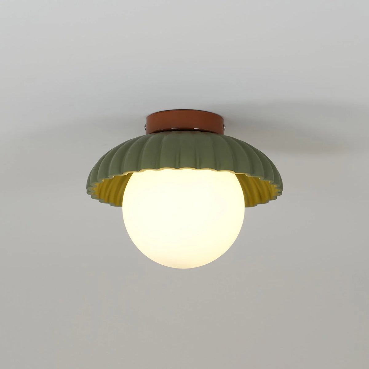 Flush Mount Ceiling Light | Scalloped Metal & Opal Glass | Hardwired & Dimmable
