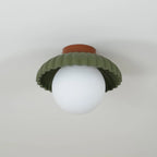Flush Mount Ceiling Light | Scalloped Metal & Opal Glass | Hardwired & Dimmable