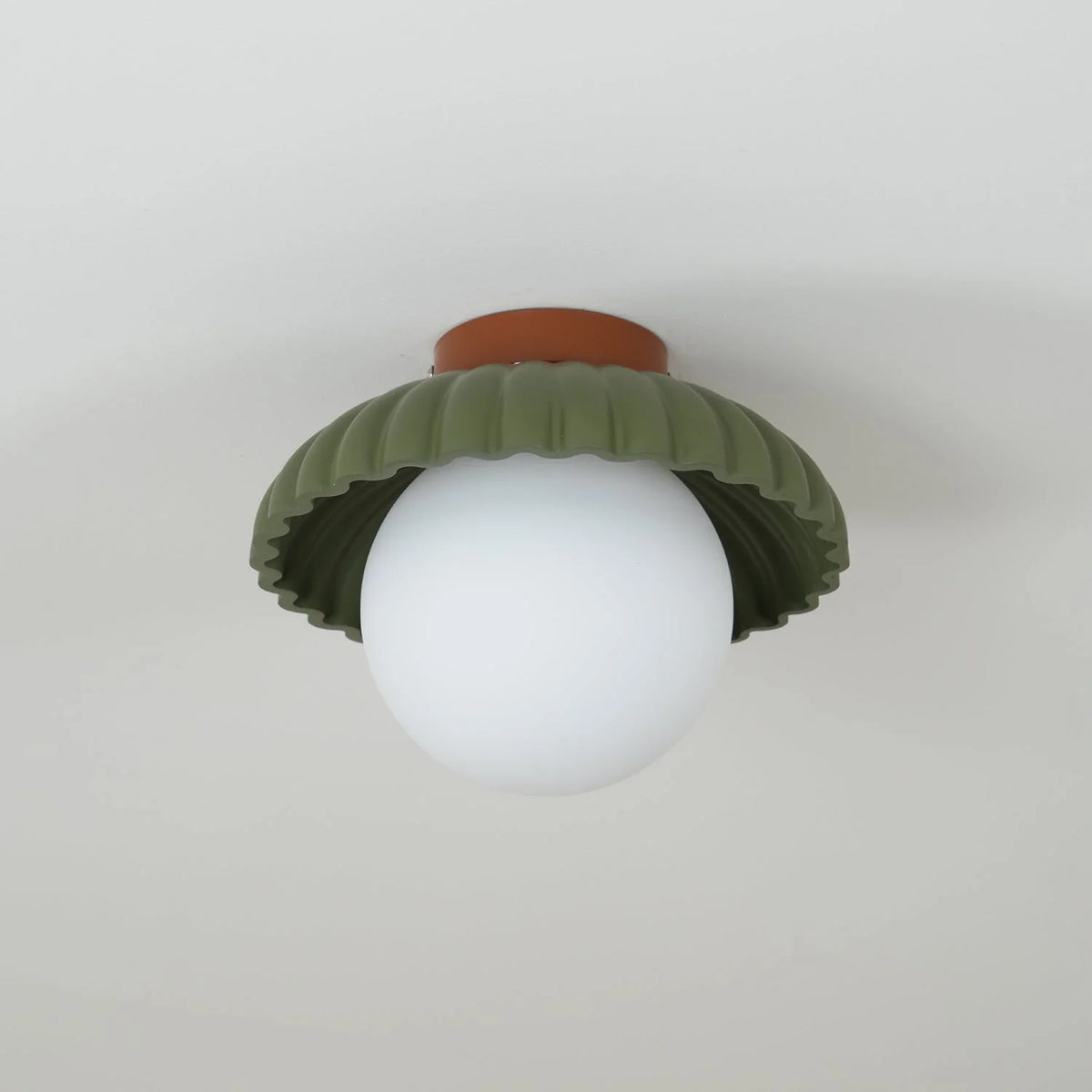 Flush Mount Ceiling Light | Scalloped Metal & Opal Glass | Hardwired & Dimmable