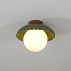 Flush Mount Ceiling Light | Scalloped Metal & Opal Glass | Hardwired & Dimmable