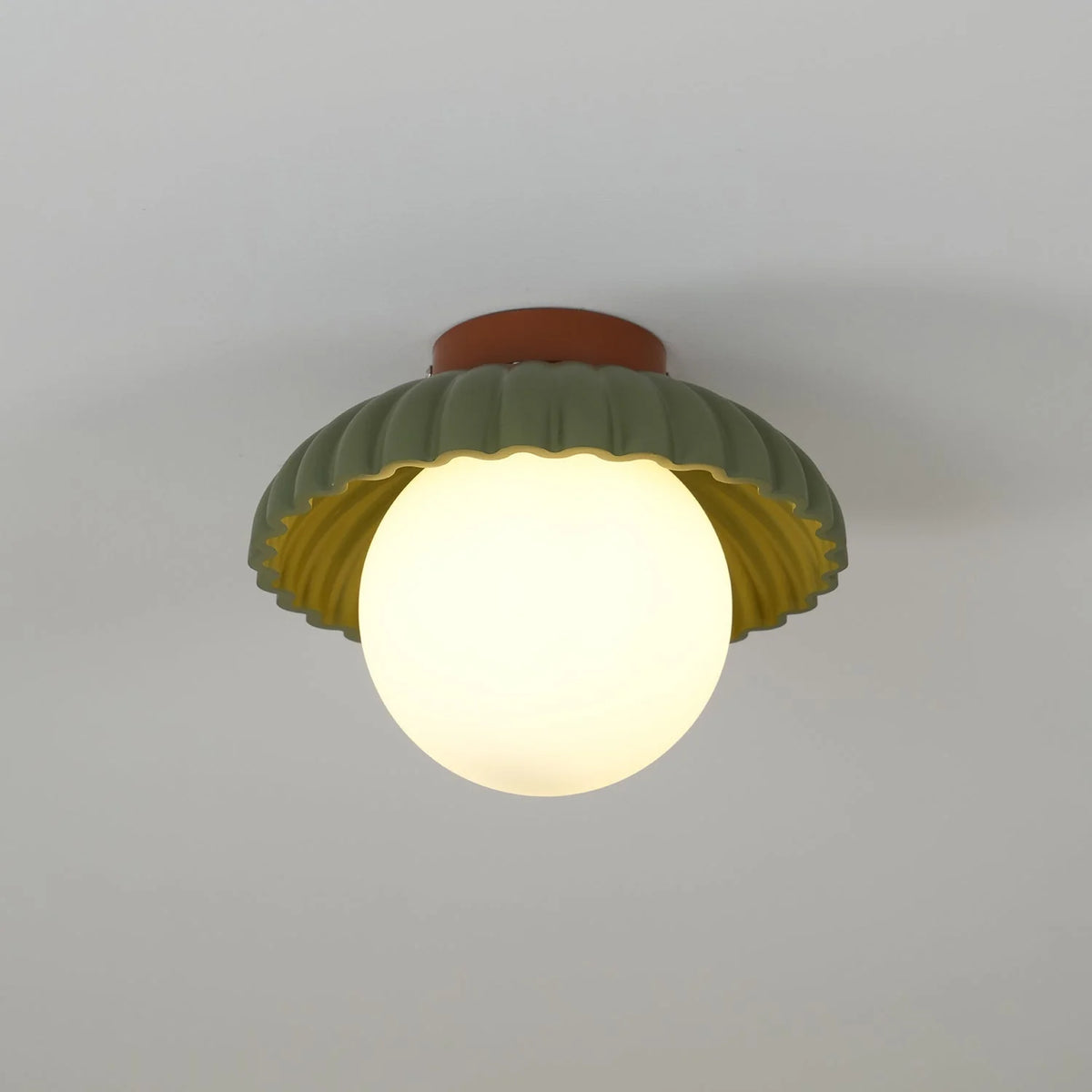 Flush Mount Ceiling Light | Scalloped Metal & Opal Glass | Hardwired & Dimmable