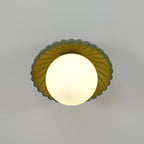 Flush Mount Ceiling Light | Scalloped Metal & Opal Glass | Hardwired & Dimmable