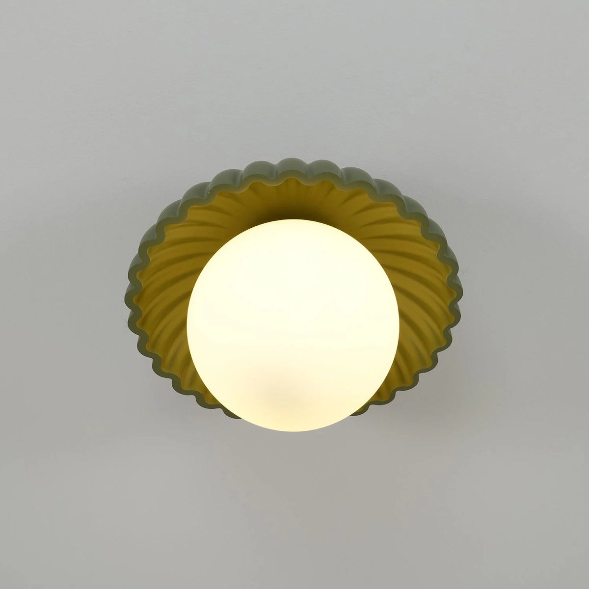 Flush Mount Ceiling Light | Scalloped Metal & Opal Glass | Hardwired & Dimmable