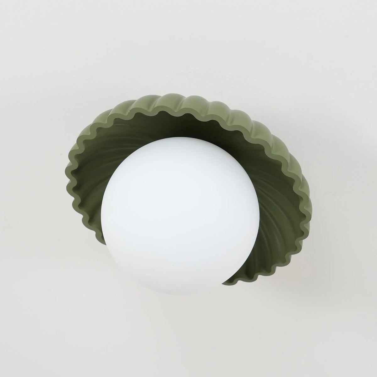 Flush Mount Ceiling Light | Scalloped Metal & Opal Glass | Hardwired & Dimmable