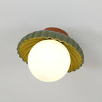 Flush Mount Ceiling Light | Scalloped Metal & Opal Glass | Hardwired & Dimmable