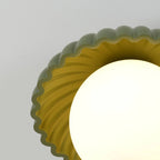 Flush Mount Ceiling Light | Scalloped Metal & Opal Glass | Hardwired & Dimmable