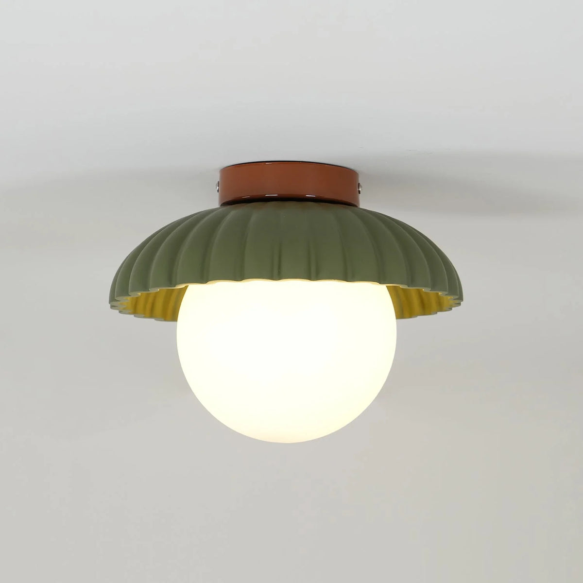 Flush Mount Ceiling Light | Scalloped Metal & Opal Glass | Hardwired & Dimmable