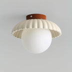 Flush Mount Ceiling Light | Scalloped Metal & Opal Glass | Hardwired & Dimmable