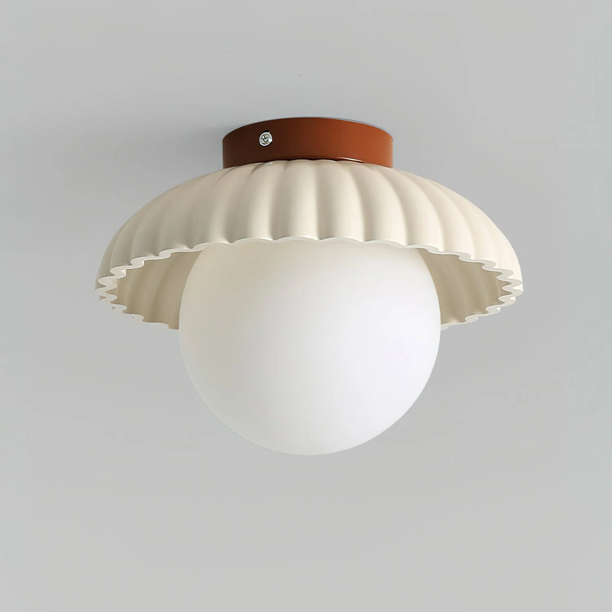 Flush Mount Ceiling Light | Scalloped Metal & Opal Glass | Hardwired & Dimmable