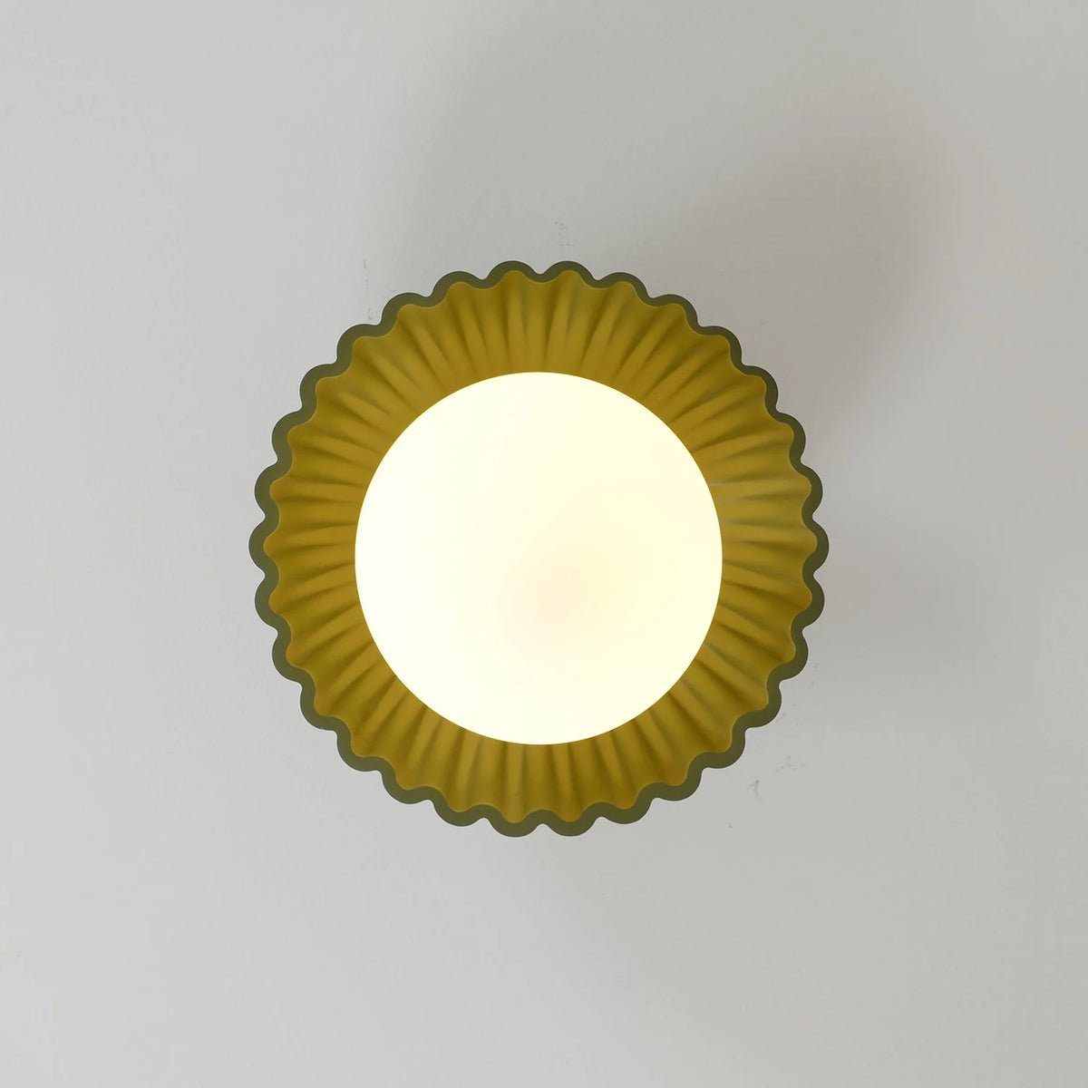 Flush Mount Ceiling Light | Scalloped Metal & Opal Glass | Hardwired & Dimmable