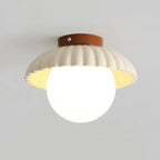 Flush Mount Ceiling Light | Scalloped Metal & Opal Glass | Hardwired & Dimmable
