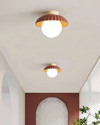 Flush Mount Ceiling Light | Scalloped Metal & Opal Glass | Hardwired & Dimmable