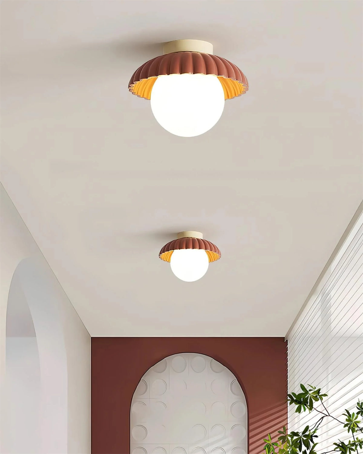 Flush Mount Ceiling Light | Scalloped Metal & Opal Glass | Hardwired & Dimmable