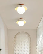 Flush Mount Ceiling Light | Scalloped Metal & Opal Glass | Hardwired & Dimmable