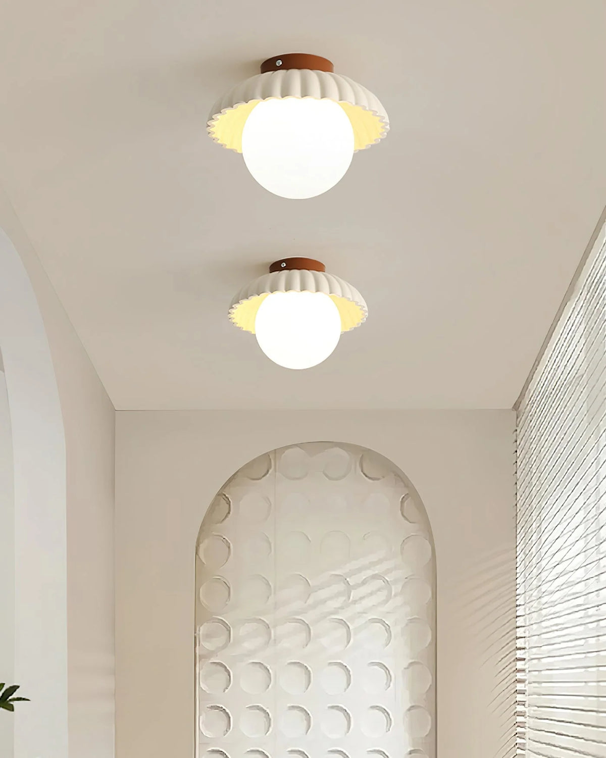 Flush Mount Ceiling Light | Scalloped Metal & Opal Glass | Hardwired & Dimmable