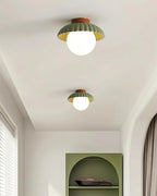 Flush Mount Ceiling Light | Scalloped Metal & Opal Glass | Hardwired & Dimmable