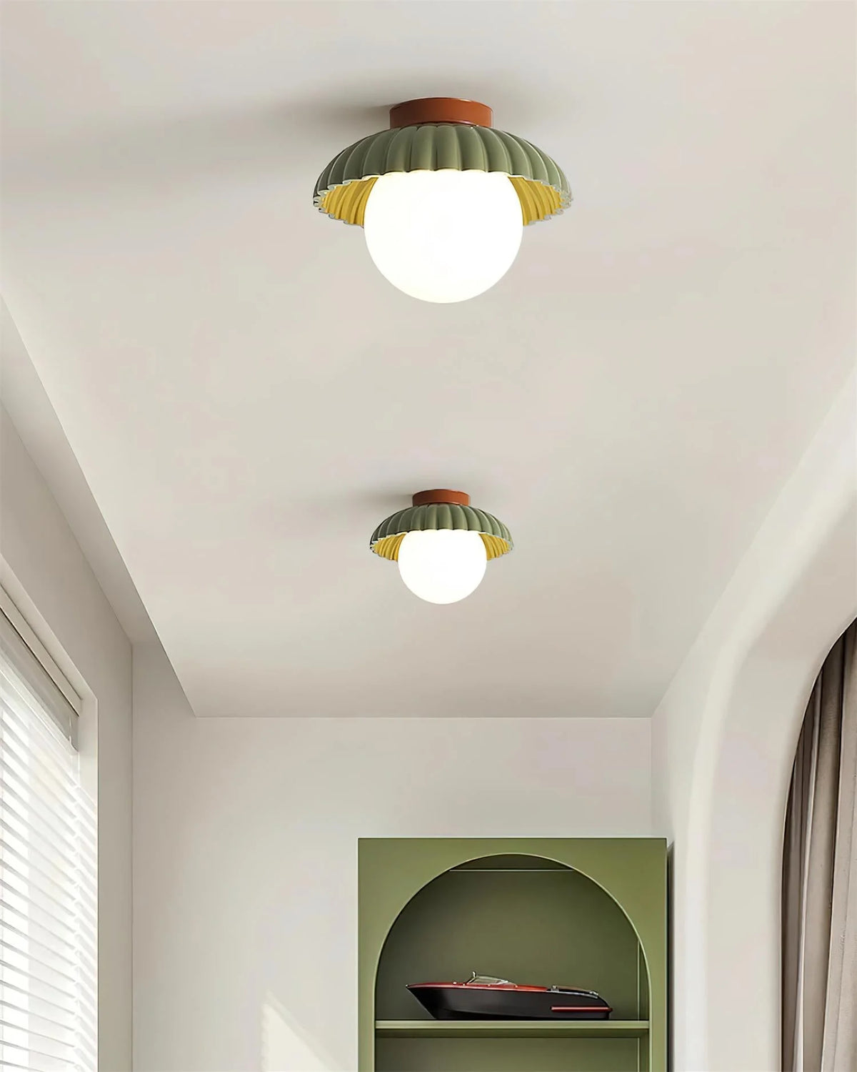 Flush Mount Ceiling Light | Scalloped Metal & Opal Glass | Hardwired & Dimmable