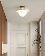 Flush Mount Ceiling Light | Scalloped Metal & Opal Glass | Hardwired & Dimmable