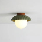Flush Mount Ceiling Light | Scalloped Metal & Opal Glass | Hardwired & Dimmable