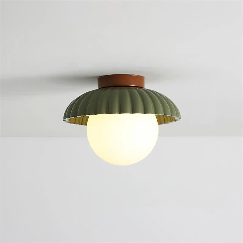 Flush Mount Ceiling Light | Scalloped Metal & Opal Glass | Hardwired & Dimmable