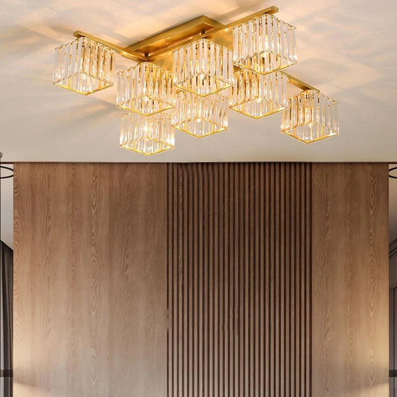 Flush Mount Ceiling Light | Black & Gold Metal & Acrylic | 4, 6 or 8 Lights