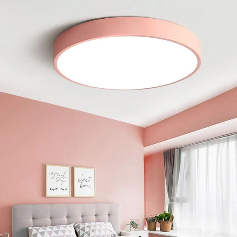Flush Mount Ceiling Light | Round Acrylic Shade & Metal Body | Dimmable LED