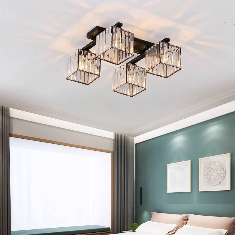 Flush Mount Ceiling Light | Black & Gold Metal & Acrylic | 4, 6 or 8 Lights