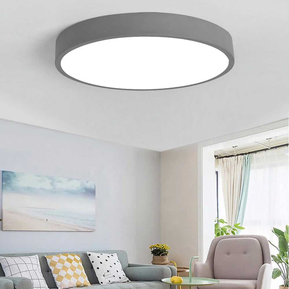 Flush Mount Ceiling Light | Round Acrylic Shade & Metal Body | Dimmable LED
