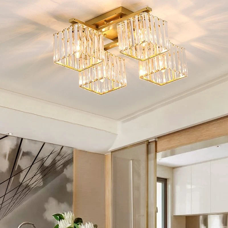 Flush Mount Ceiling Light | Black & Gold Metal & Acrylic | 4, 6 or 8 Lights
