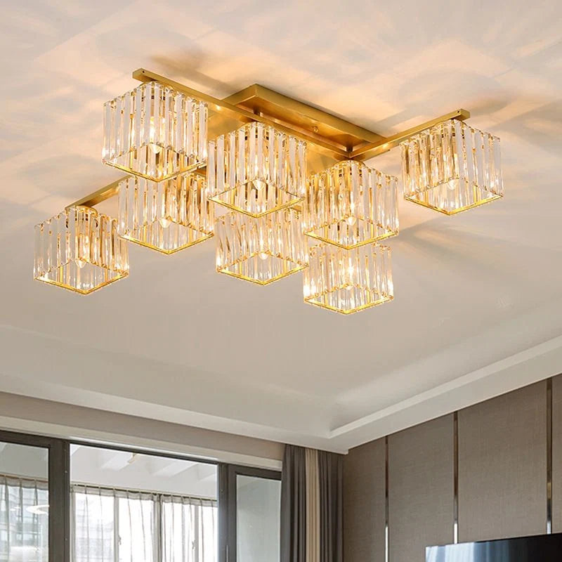Flush Mount Ceiling Light | Black & Gold Metal & Acrylic | 4, 6 or 8 Lights