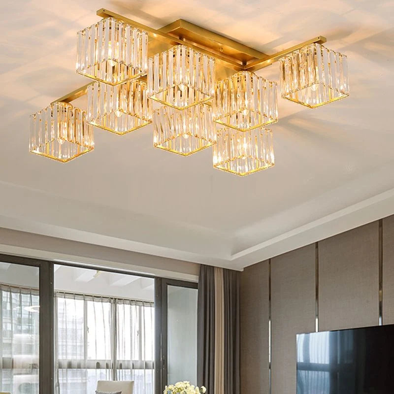 Flush Mount Ceiling Light | Black & Gold Metal & Acrylic | 4, 6 or 8 Lights