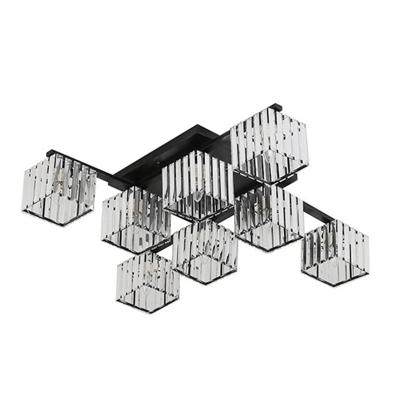 Flush Mount Ceiling Light | Black & Gold Metal & Acrylic | 4, 6 or 8 Lights