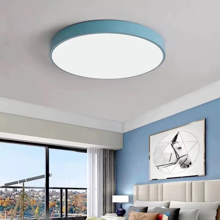 Flush Mount Ceiling Light | Round Acrylic Shade & Metal Body | Dimmable LED